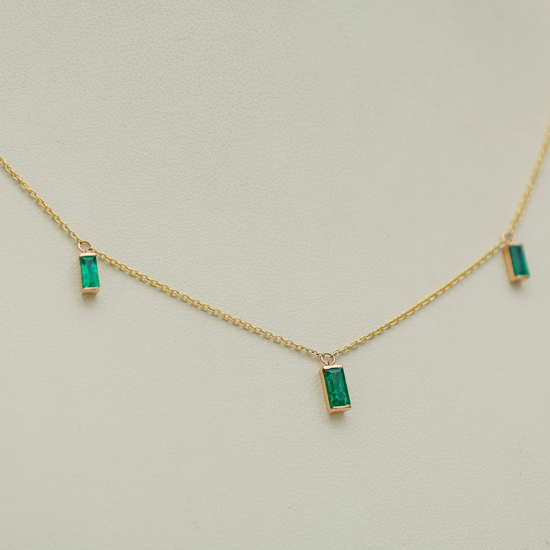 Emerald Bar Set Baguette Shape Chain Necklace - qivii