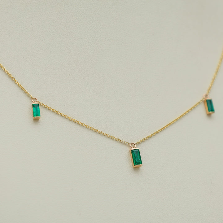 Emerald Bar Set Baguette Shape Chain Necklace - qivii