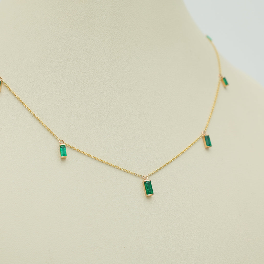 Emerald Bar Set Baguette Shape Chain Necklace - qivii