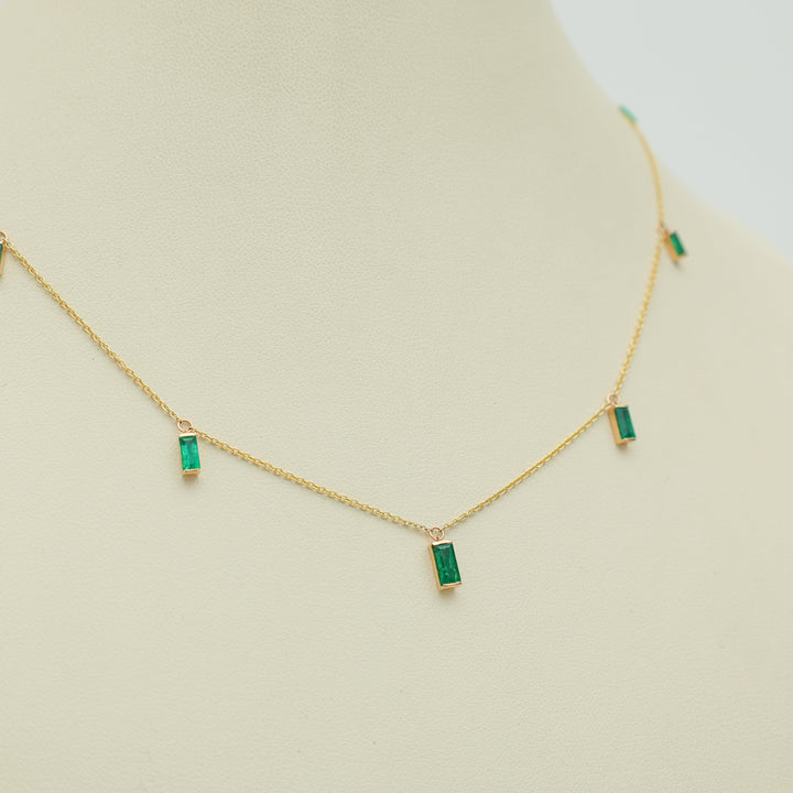 Emerald Bar Set Baguette Shape Chain Necklace - qivii