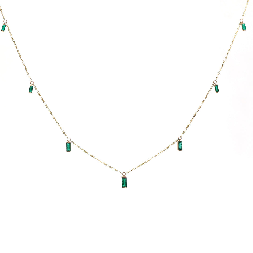 Emerald Bar Set Baguette Shape Chain Necklace - qivii