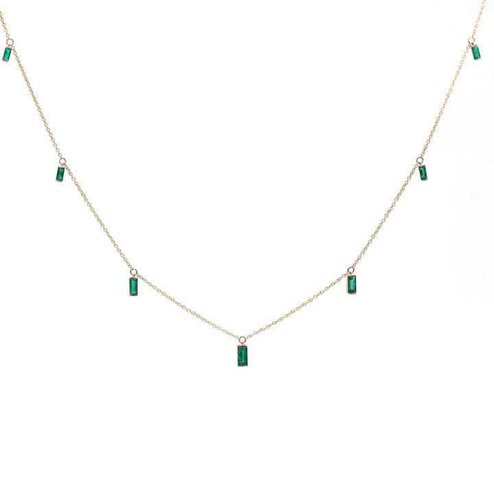 Emerald Bar Set Baguette Shape Chain Necklace - qivii