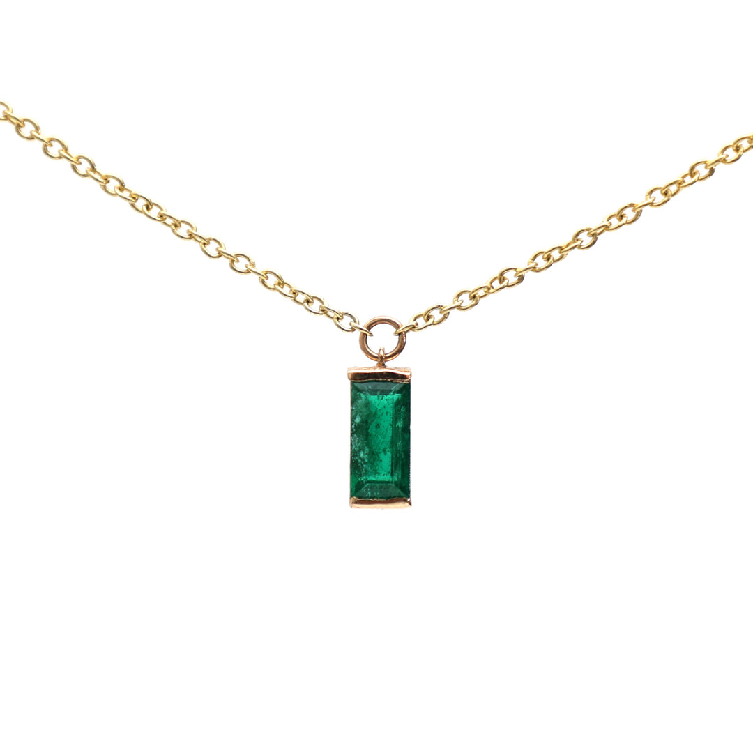 Emerald Bar Set Baguette Shape Chain Necklace - qivii