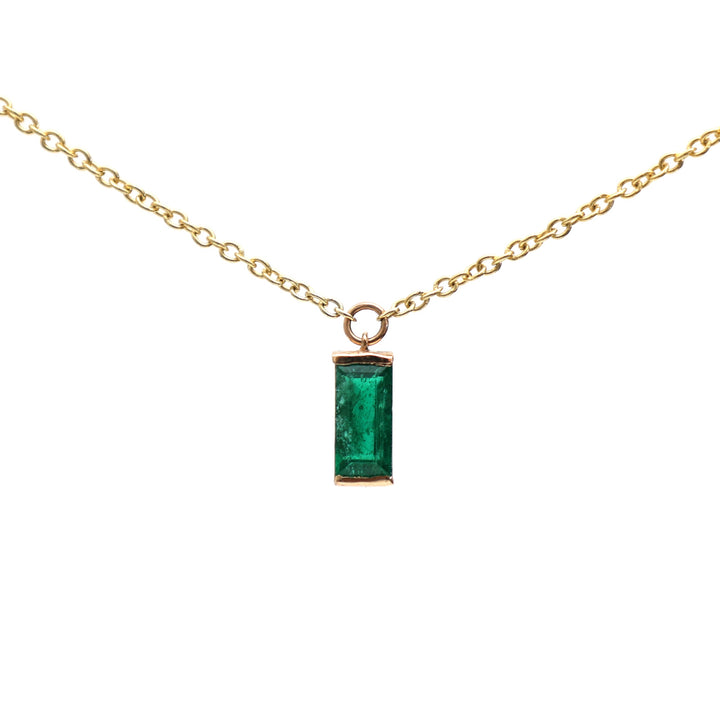 Emerald Bar Set Baguette Shape Chain Necklace - qivii