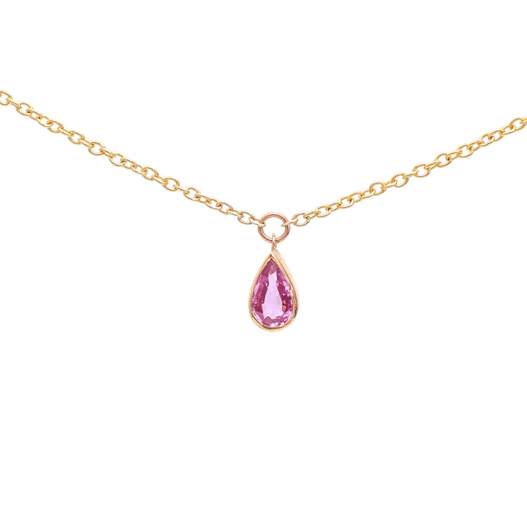 Pink Sapphire Bezel Set Pear Shape Chain Necklace - qivii