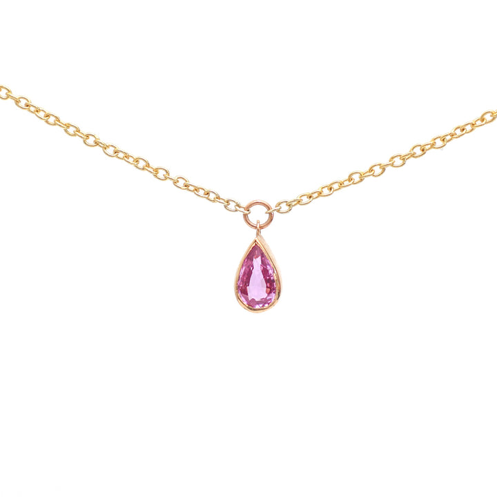 Pink Sapphire Bezel Set Pear Shape Chain Necklace - qivii
