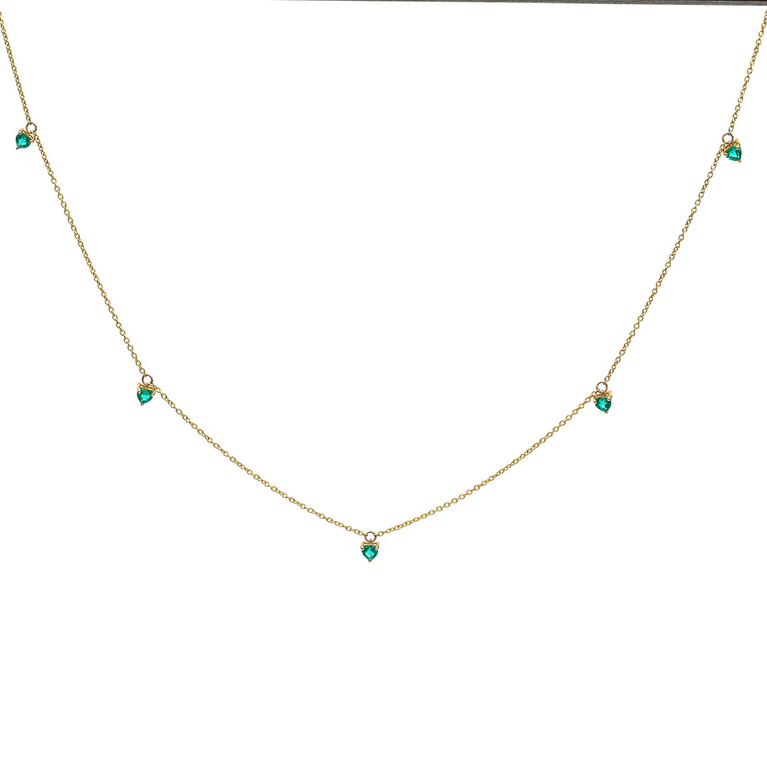 Emerald Prong Set Heart Shape Chain Necklace - qivii