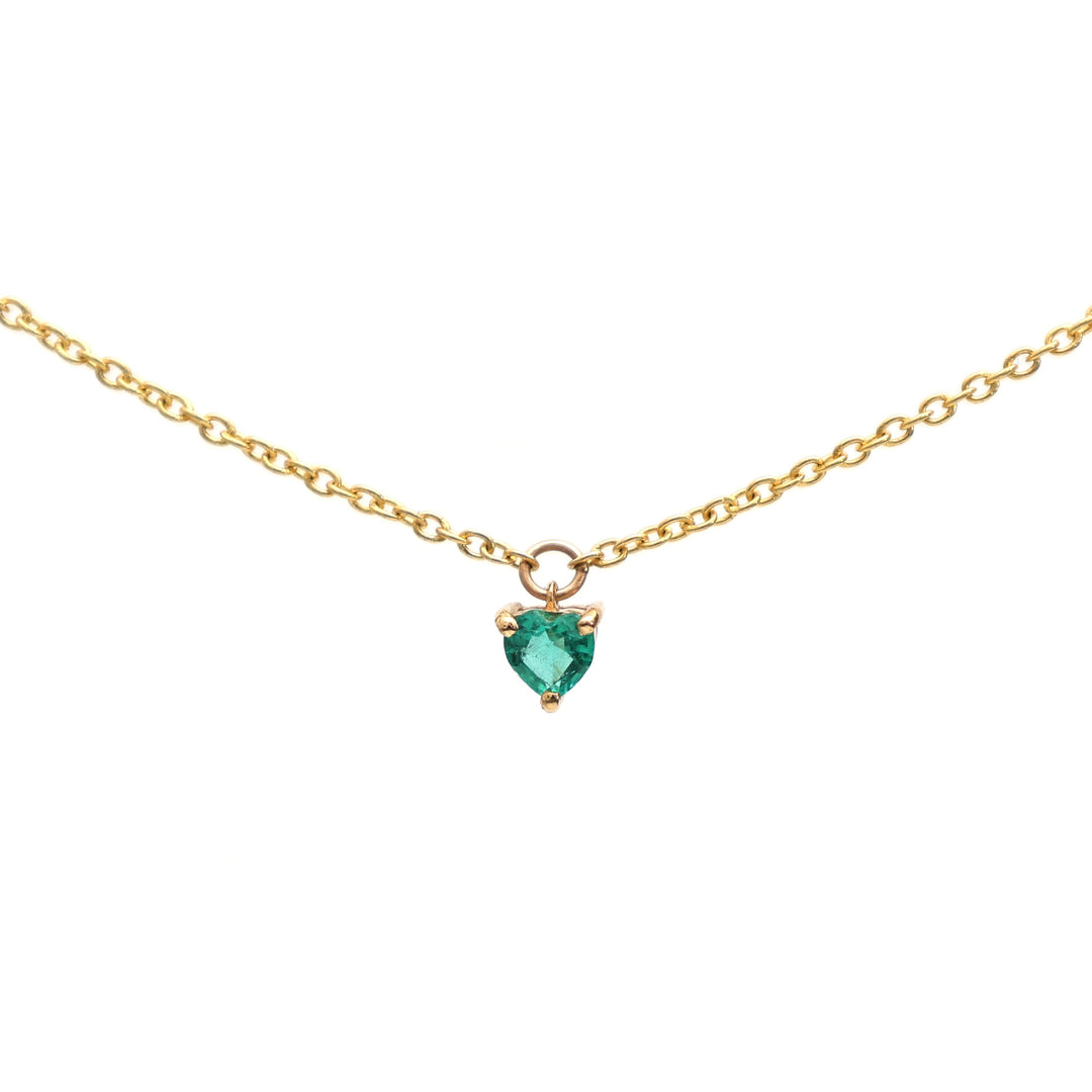 Emerald Prong Set Heart Shape Chain Necklace - qivii