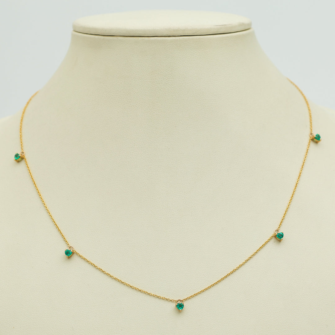 Emerald Prong Set Heart Shape Chain Necklace - qivii