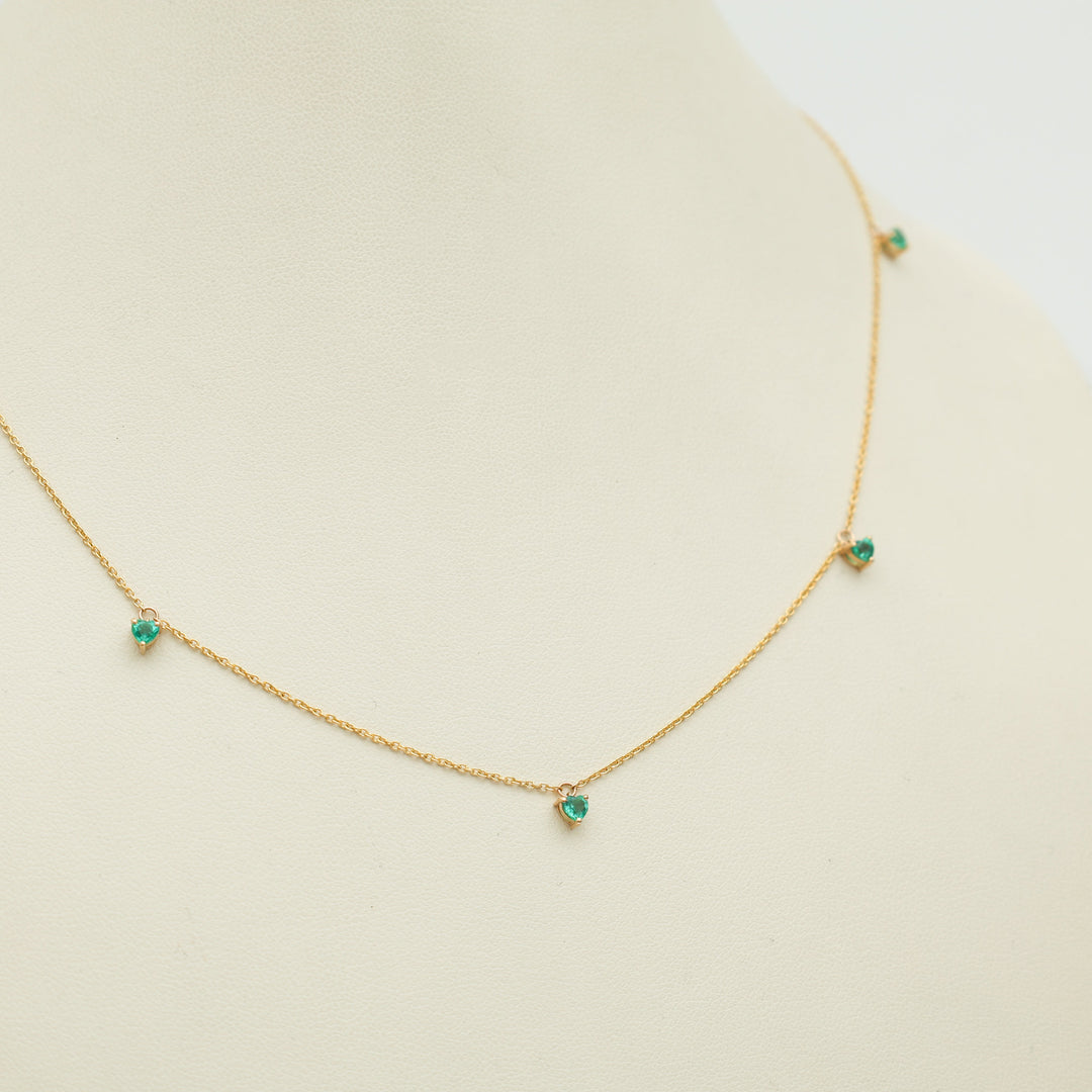 Emerald Prong Set Heart Shape Chain Necklace - qivii