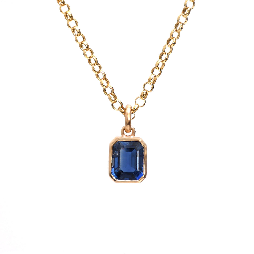 Blue Sapphire Octagon Bezel Set Pendant - qivii