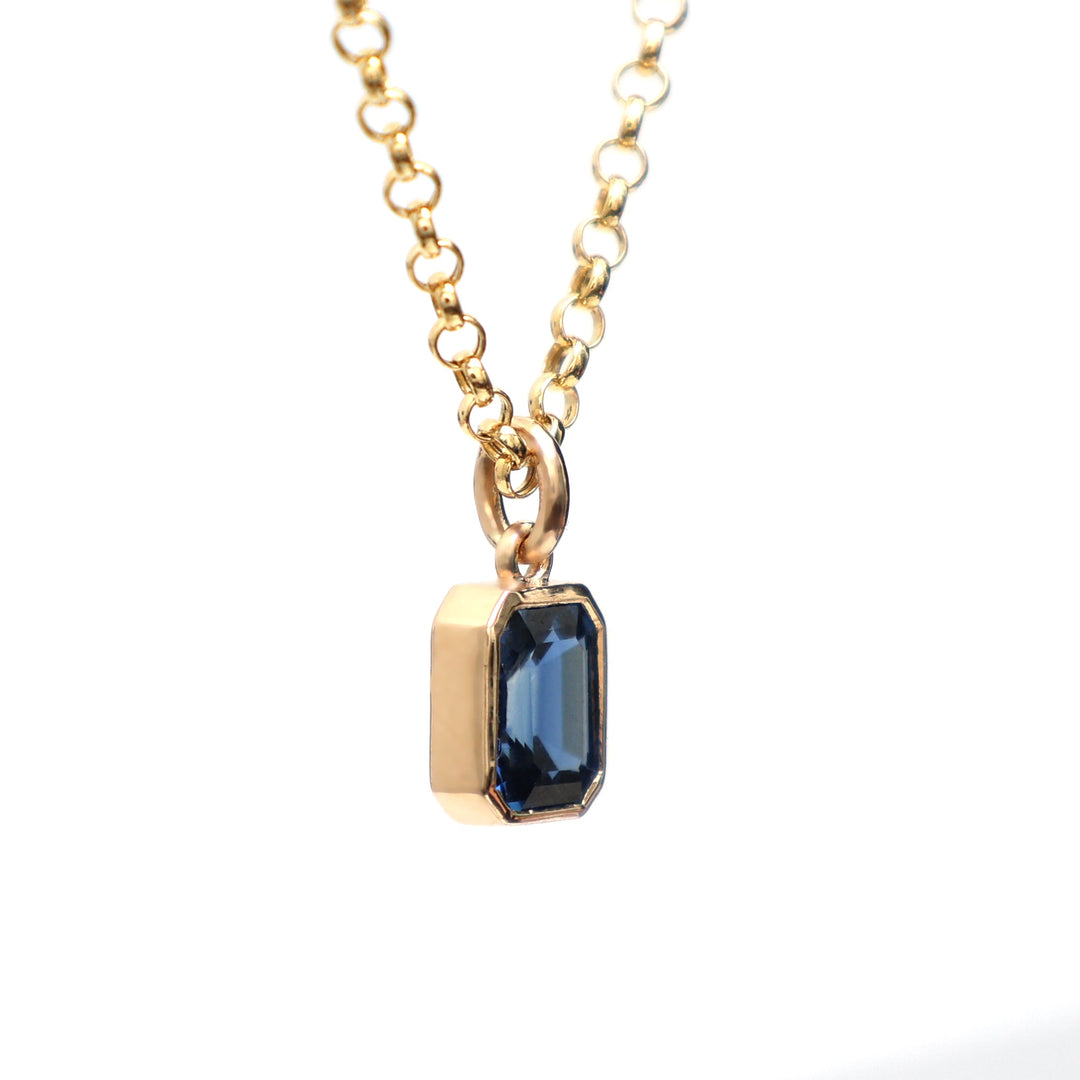 Blue Sapphire Octagon Bezel Set Pendant - qivii