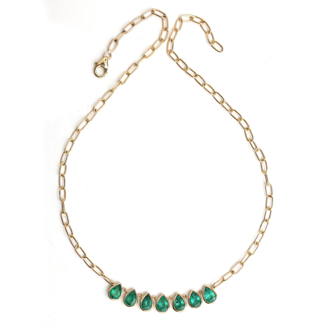 Emerald Pear Bezel Set Paperclip Chain Necklace - qivii