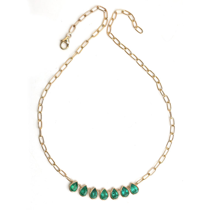 Emerald Pear Bezel Set Paperclip Chain Necklace - qivii