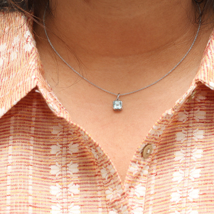 Aquamarine Asscher Cut Bezel Set Pendant - qivii