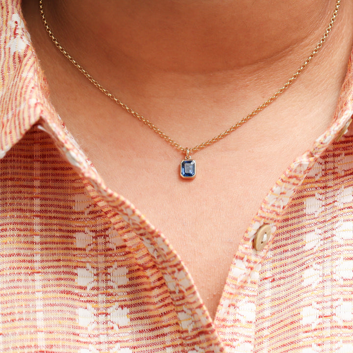 Blue Sapphire Octagon Bezel Set Pendant - qivii