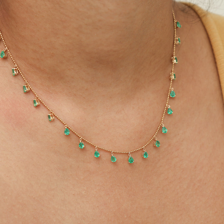 Emerald Pear Ball Chain Necklace - qivii