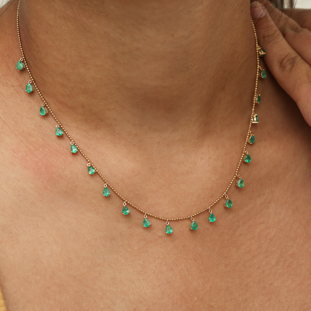 Emerald Pear Ball Chain Necklace - qivii