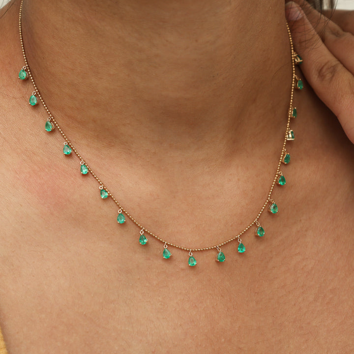 Emerald Pear Ball Chain Necklace - qivii