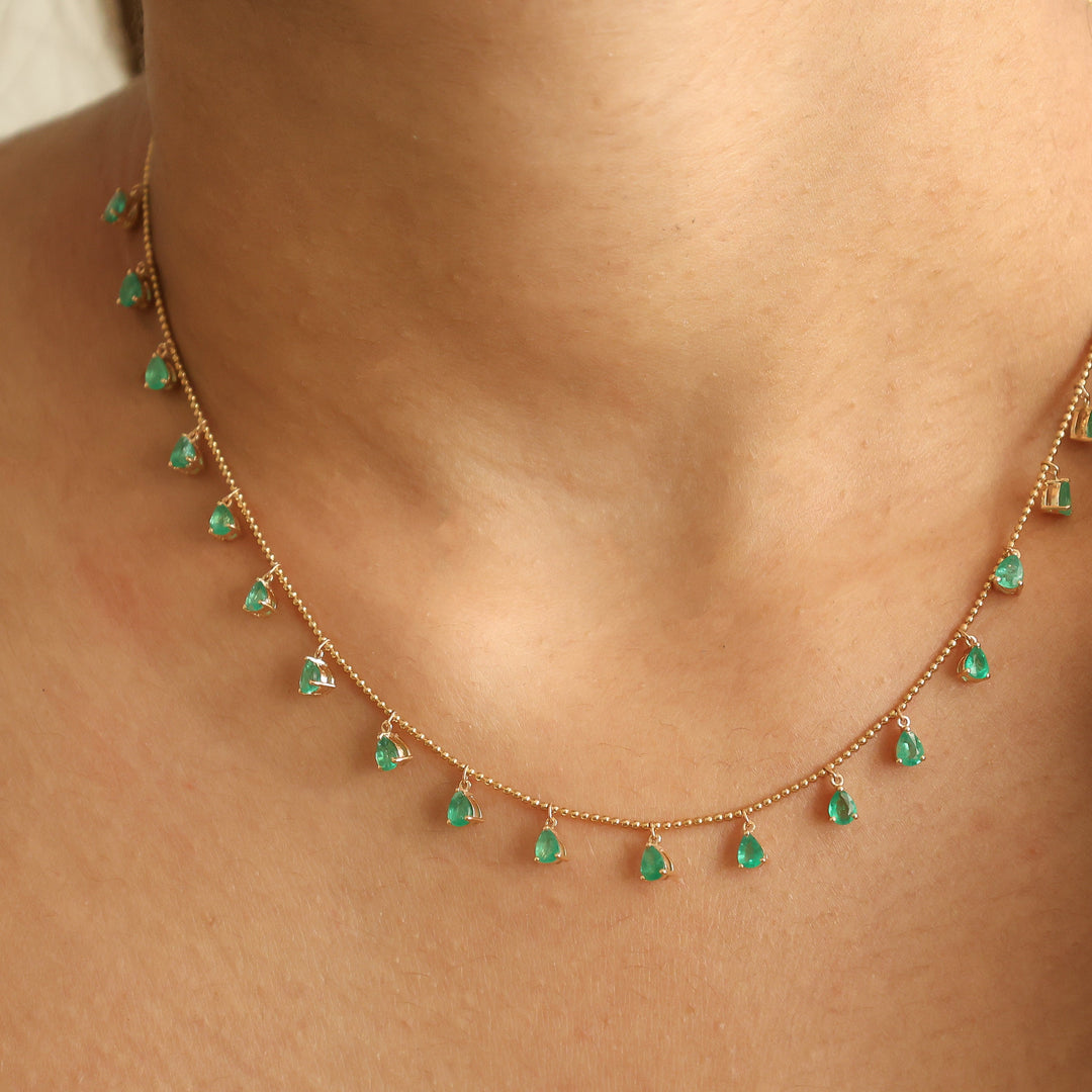 Emerald Pear Ball Chain Necklace - qivii