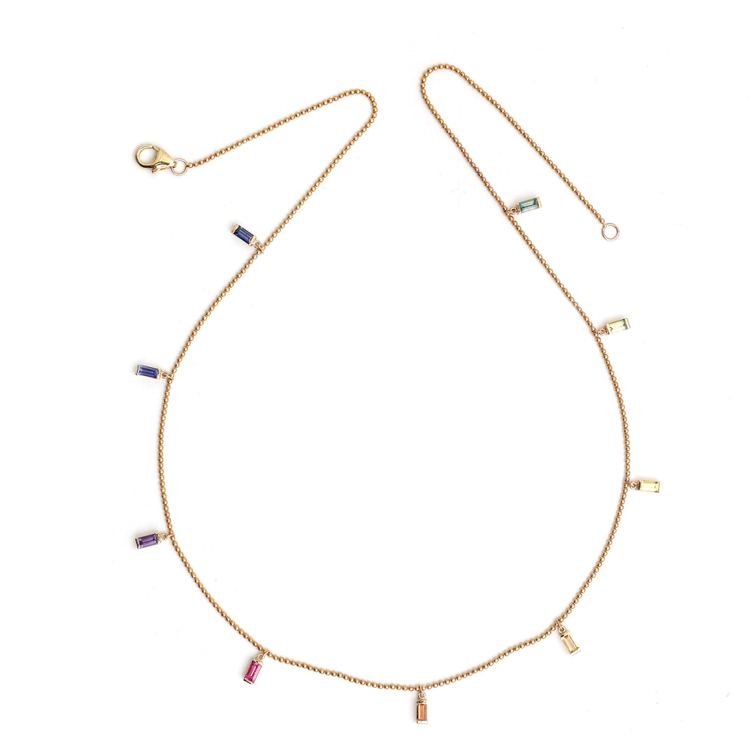 Rainbow Sapphire Baguette Necklace - qivii