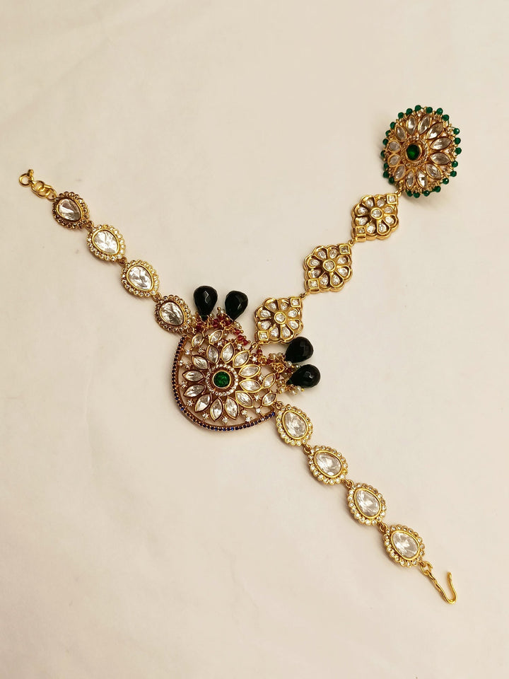 Nitaa Beautiful Ruby Green Kundan Hathphool - qivii