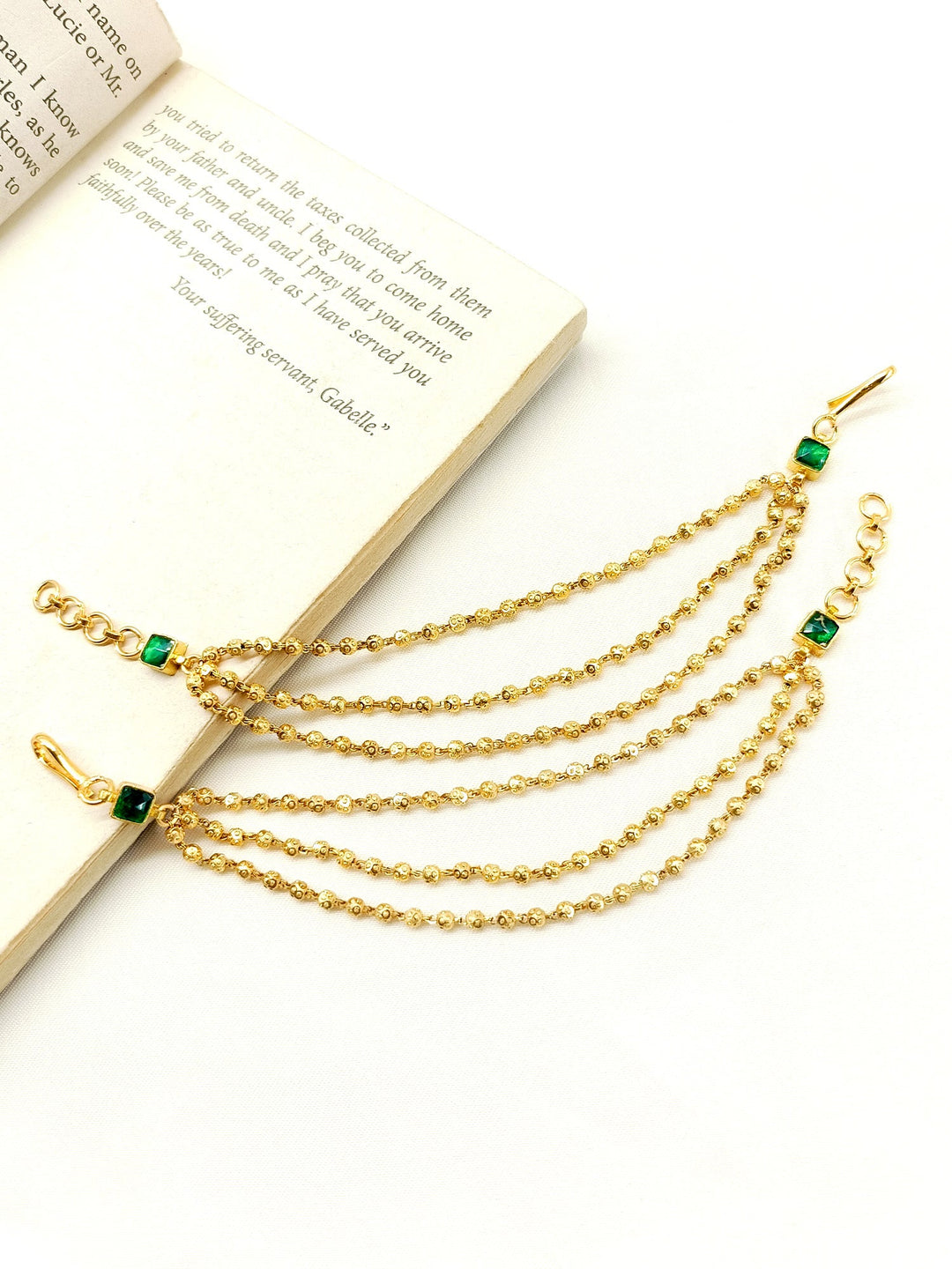 Triambika Green Traditional Ear Chain - qivii