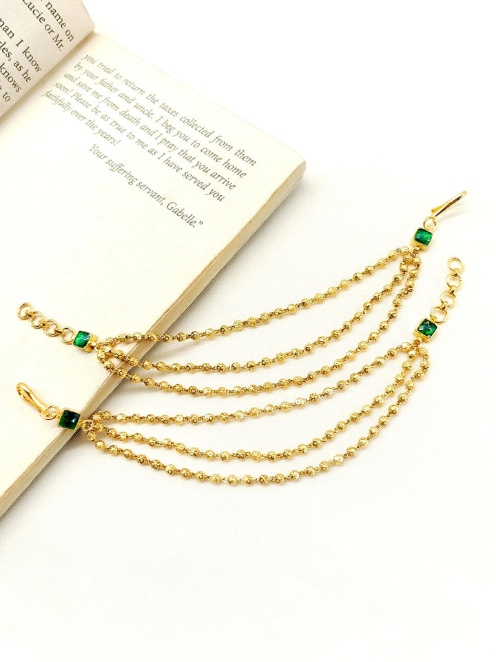 Triambika Green Traditional Ear Chain - qivii