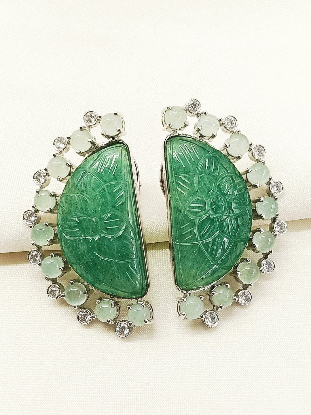 Dhanya Mint Green 92.5 Silver Natural Stone Tops - qivii