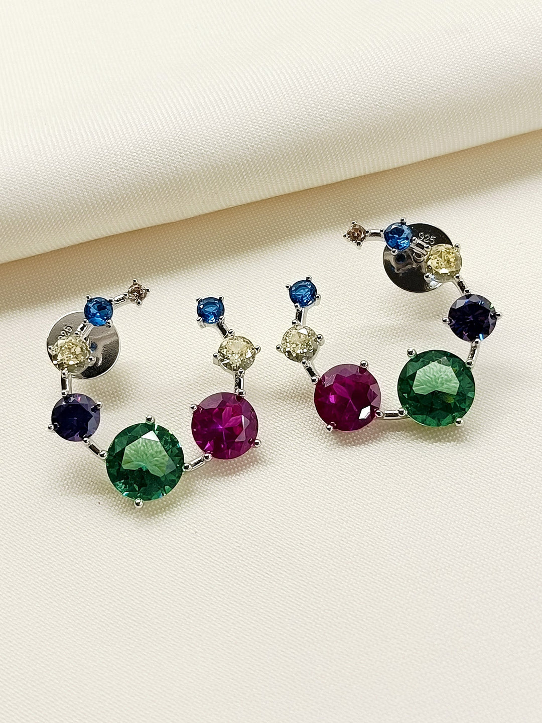 Kashmiri Multi Colour 92.5 Silver Swarovski Stone Tops - qivii