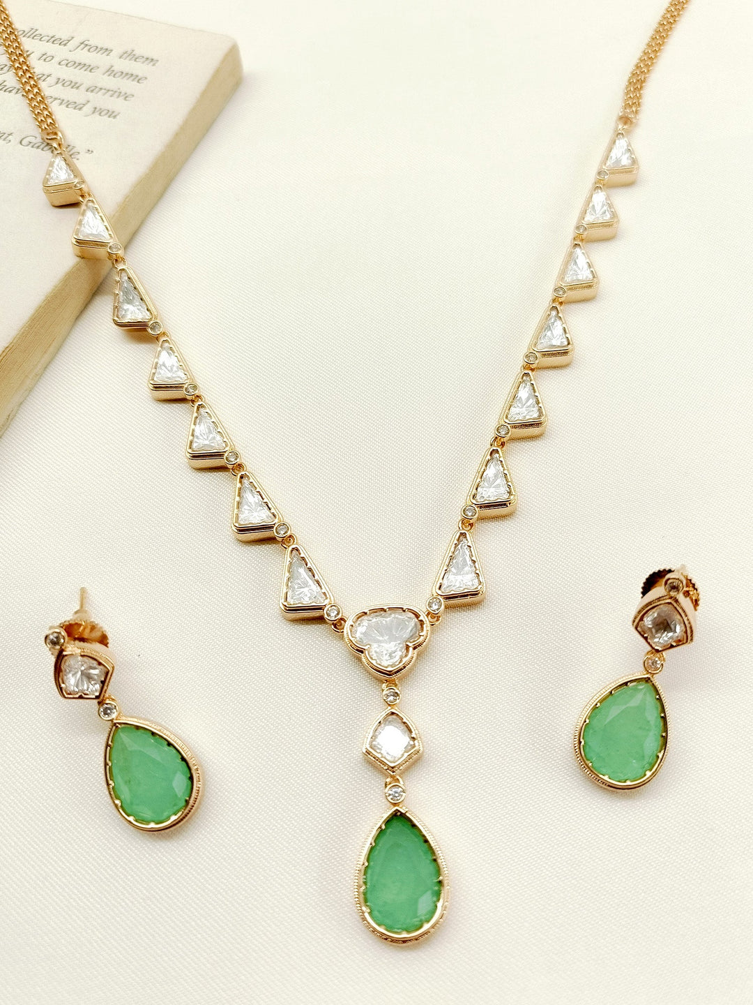 Saima Mint Green Kundan Necklace Set - qivii