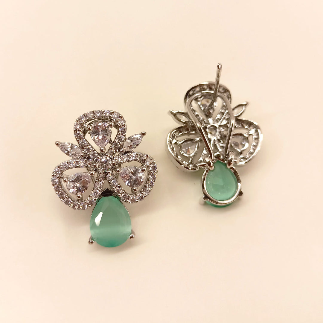 Fashionable Mint Green Aqua Stone American Diamond Tops with Silver Plated Brass Metal