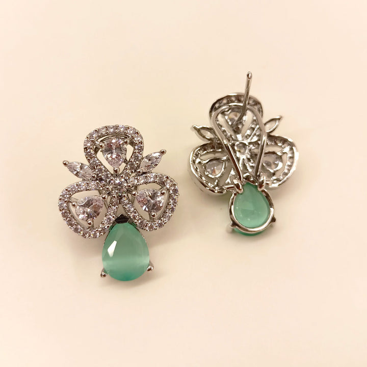Fashionable Mint Green Aqua Stone American Diamond Tops with Silver Plated Brass Metal