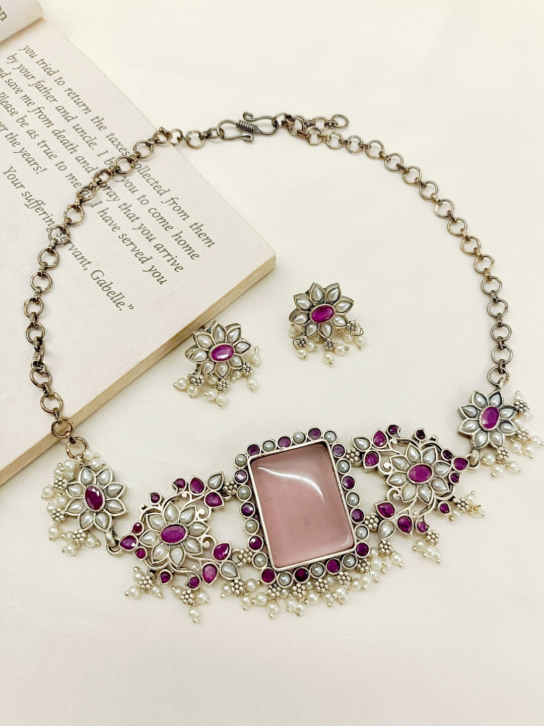 Lacey Ruby Oxidized Choker Set - qivii