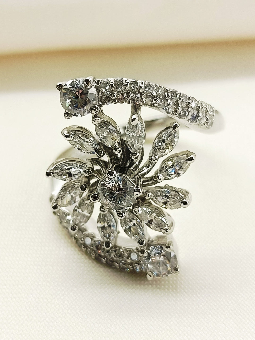 Bernadette 92.5 Silver American Diamond Finger Ring - qivii