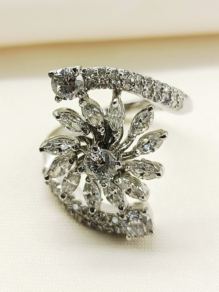 Bernadette 92.5 Silver American Diamond Finger Ring - qivii