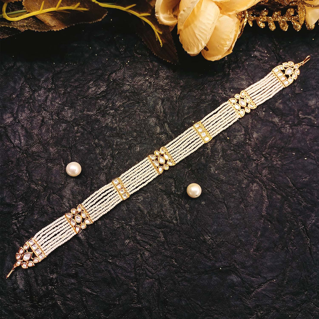 Shilpa White Pearls Gold Plated Kundan Sheesh Phool - qivii