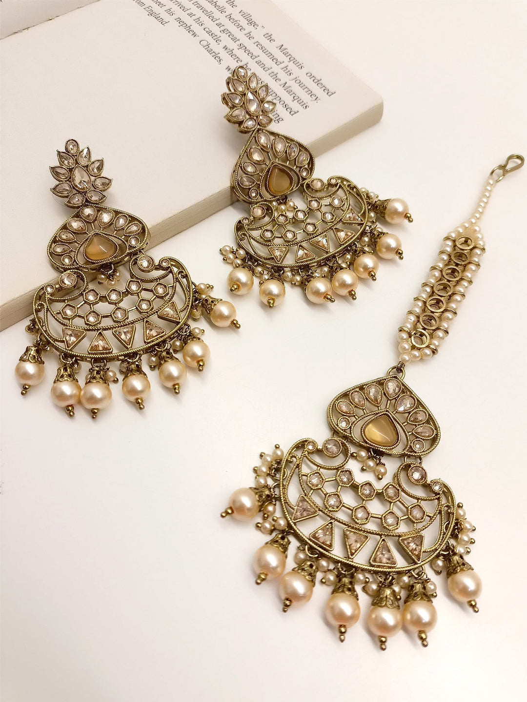 Karma Copper Polki Earrings With Teeka - qivii