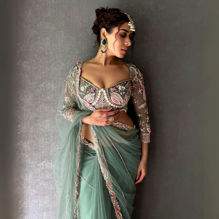 Premium Net Embellished With Beautiful Embroidery,Dori And Sequins Work Saree - INSPIRED - qivii