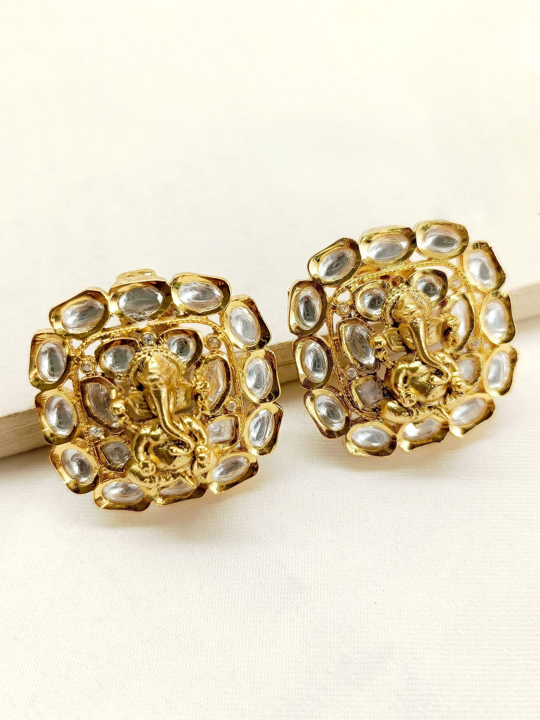 Handcrafted Kamari White Ganesh Ji Kundan Tops for a divine look