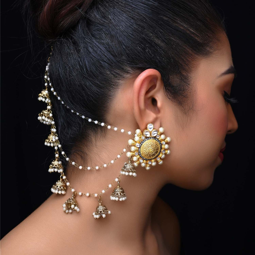 Simmi Off White Gold Plated Ear Chain - qivii