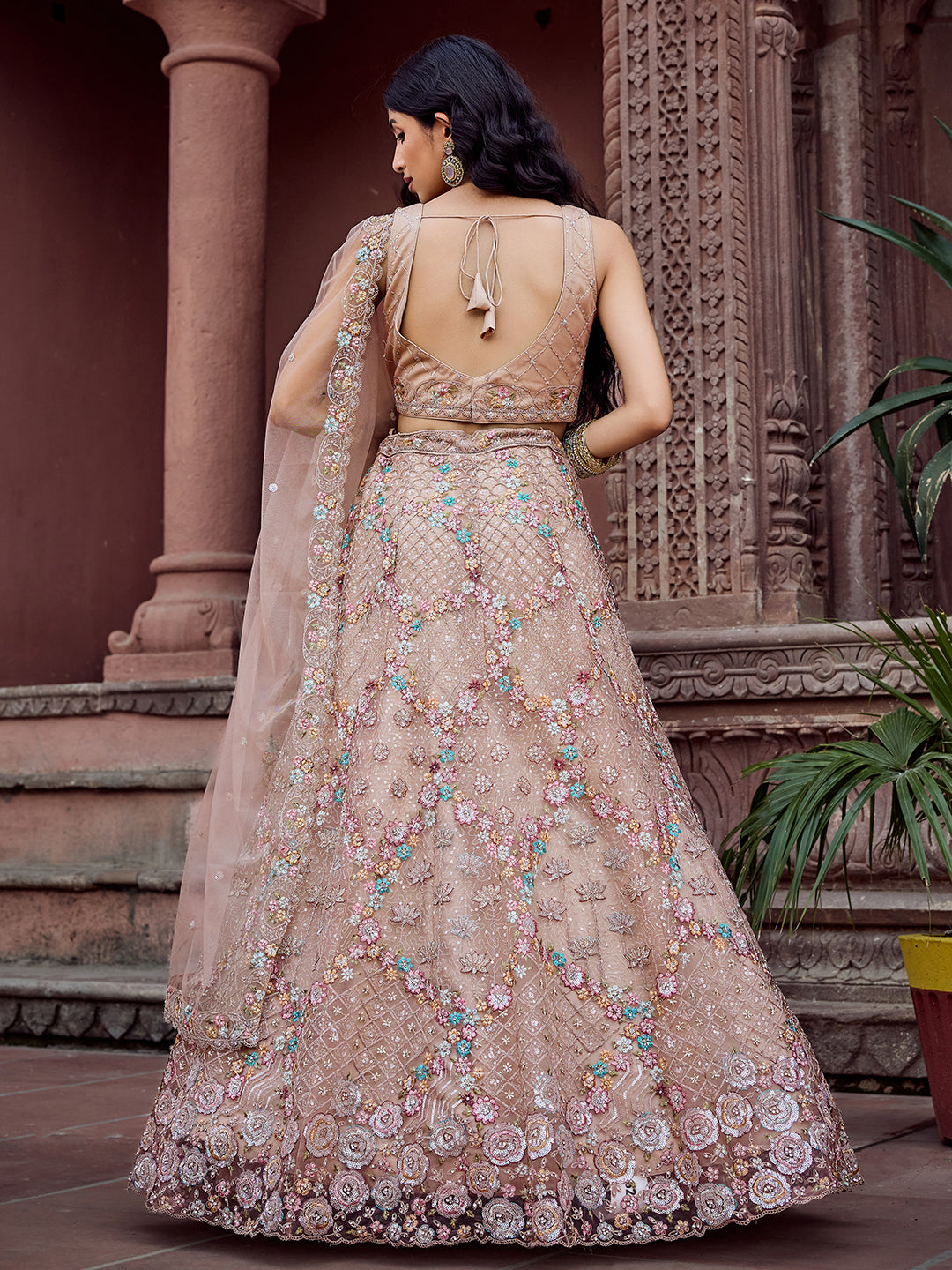 BAIGE - Net Fabric Sequins embroidery Semi-Stitched Lehenga & Unstitched Blouse With Dupatta