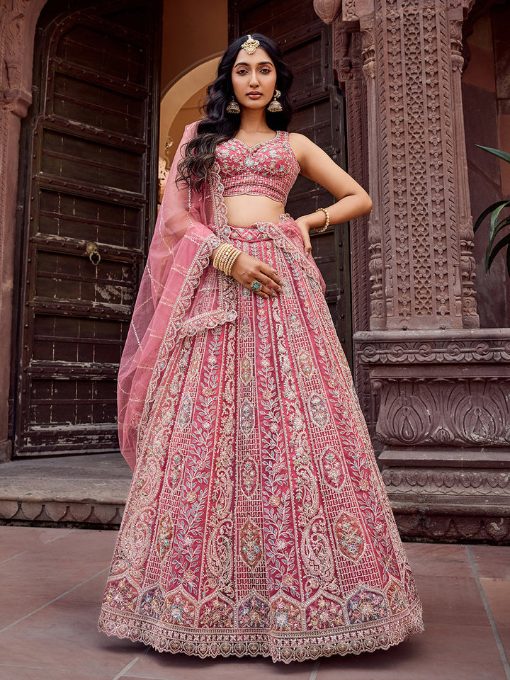 ROSEGOLD - Net Fabric Sequins embroidery Semi-Stitched Lehenga & Unstitched Blouse With Dupatta