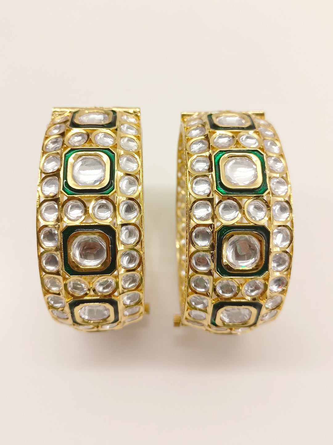 Asin Green Kundan Kada Set Of 2 - qivii