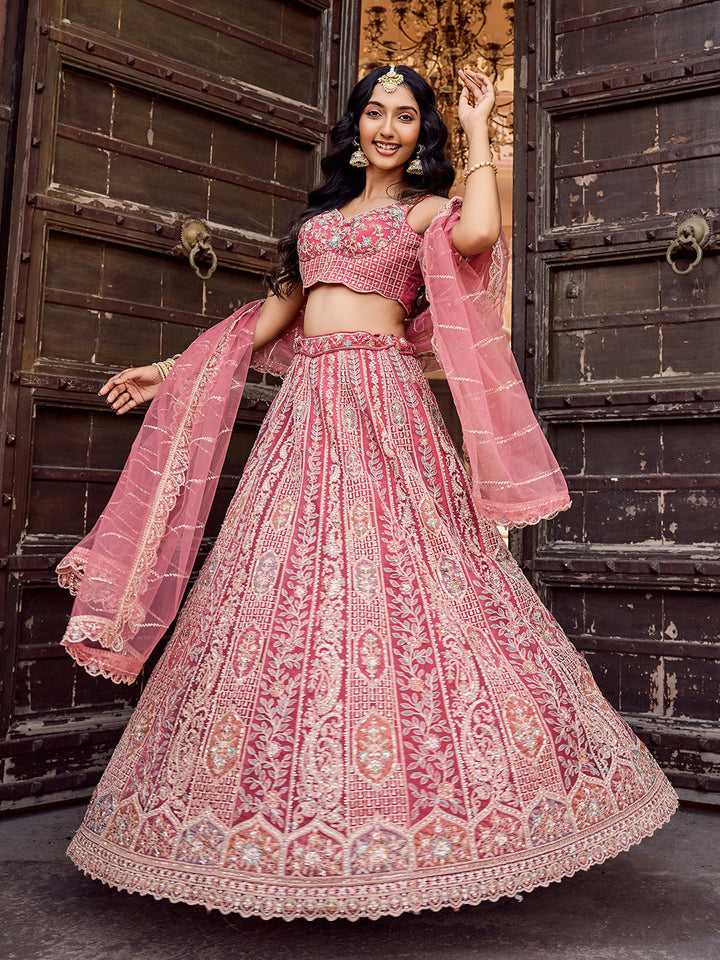 ROSEGOLD - Net Fabric Sequins embroidery Semi-Stitched Lehenga & Unstitched Blouse With Dupatta