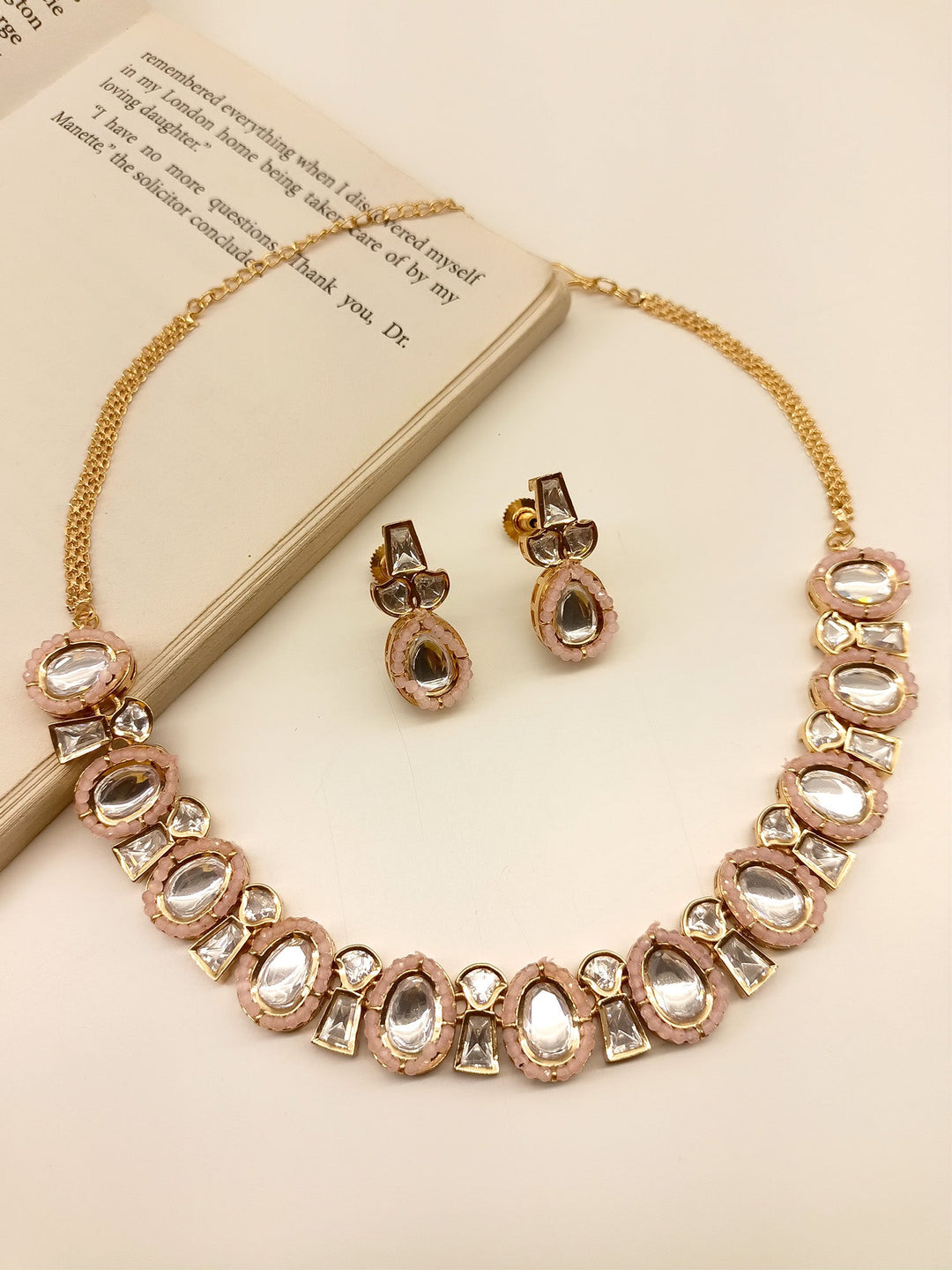 Kalki Baby Pink Kundan Necklace Set - qivii
