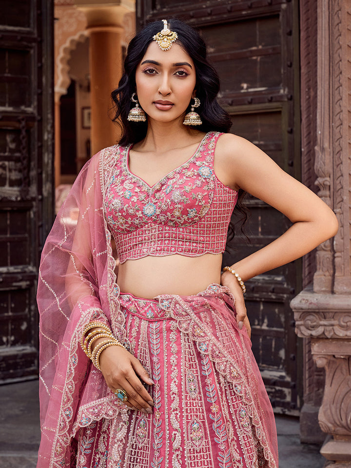 ROSEGOLD - Net Fabric Sequins embroidery Semi-Stitched Lehenga & Unstitched Blouse With Dupatta
