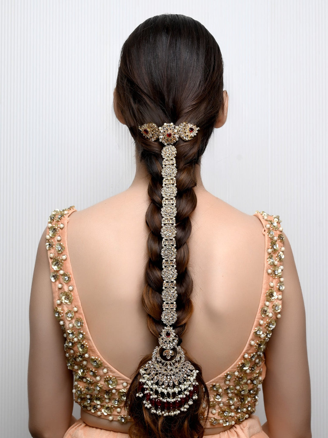 Mayavati Maroon Braid Accessories In Polki - qivii