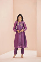 Purple Organza Salwar Suit With Handwork