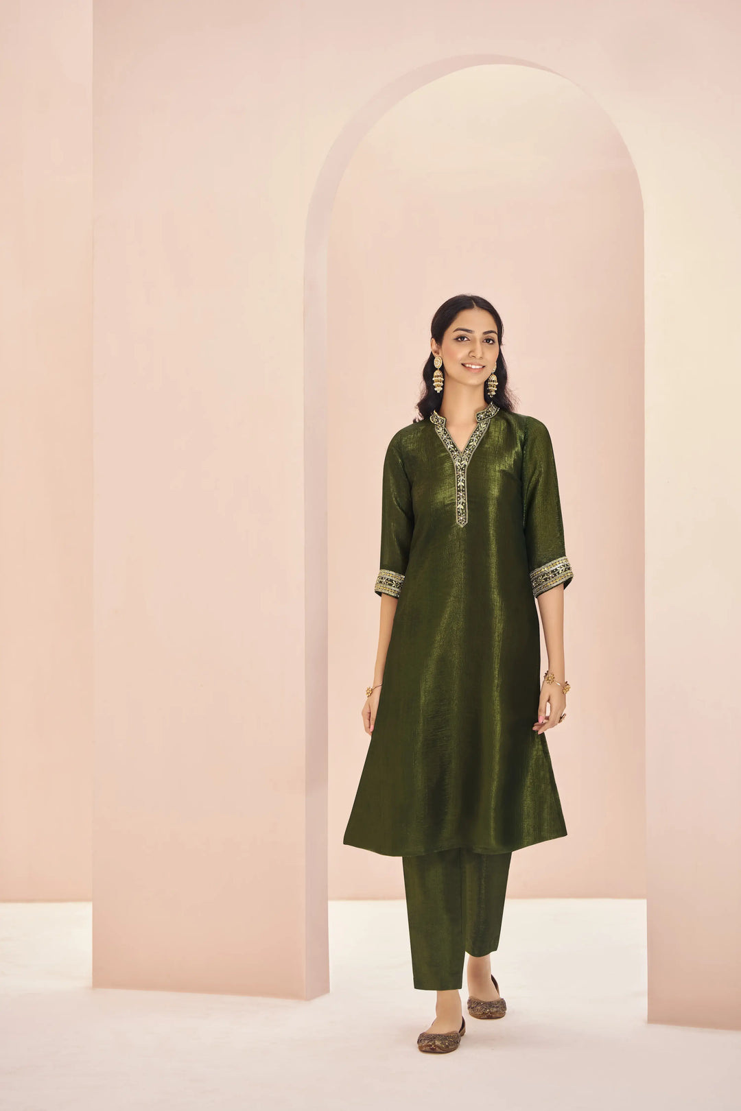 Olive Green Organza Salwar Suit - qivii